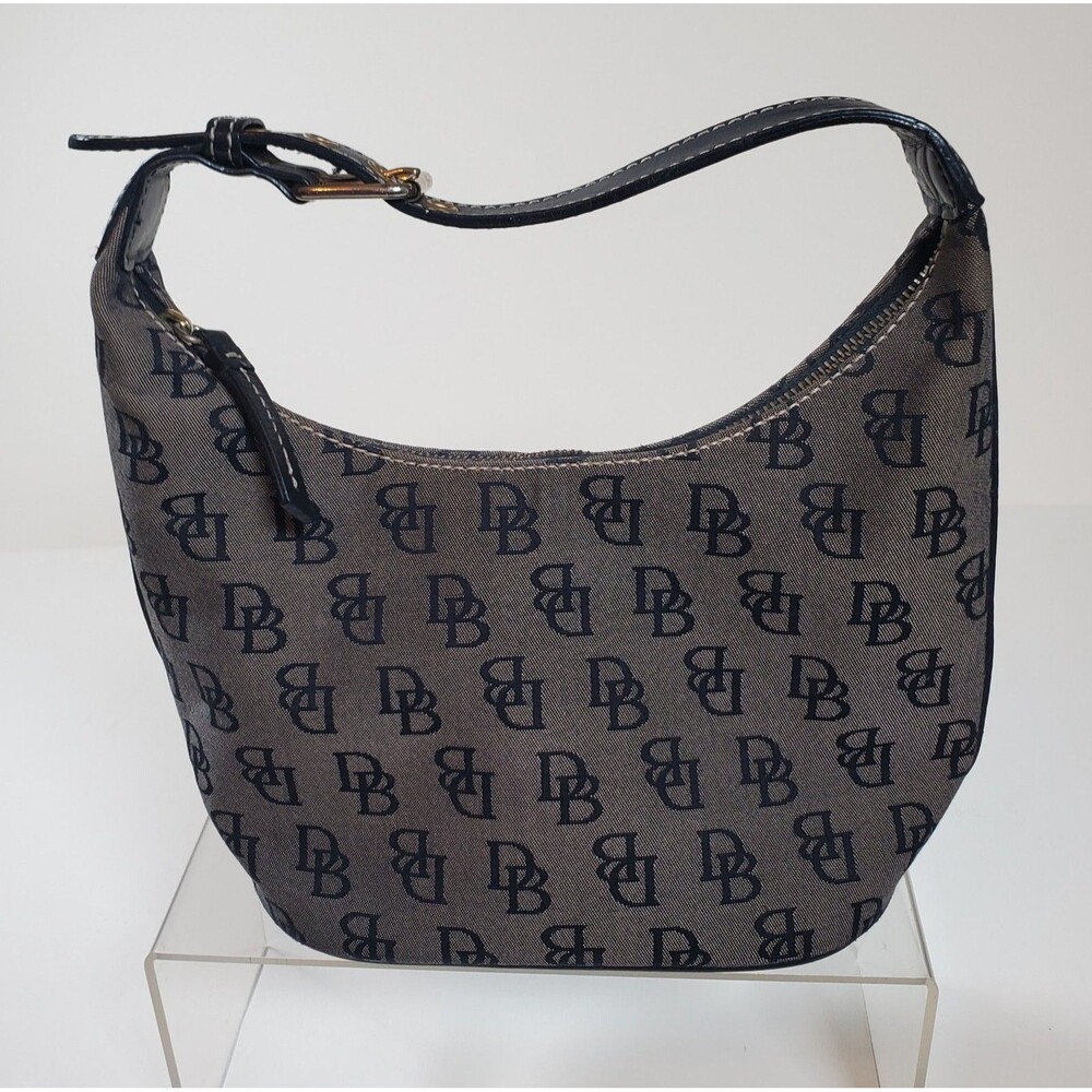 Dooney & Bourke Women’s Shoulder Bag Black Grey Monogram Canvas Leather Gold